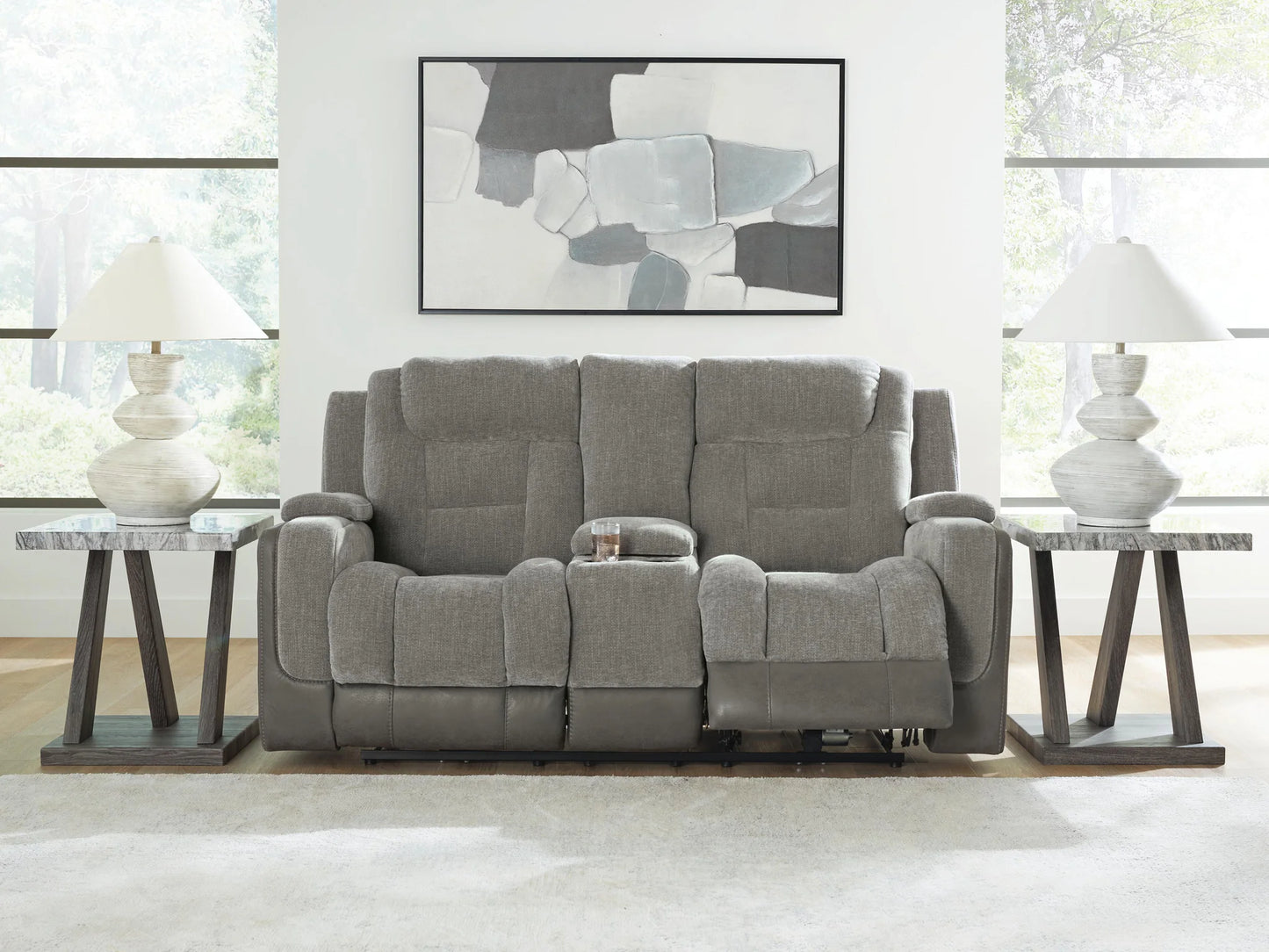 Mixed Motion - Power Reclining Loveseat With Console / Adjustable Headrest - Shadow