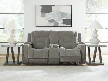 Mixed Motion - Power Reclining Loveseat With Console / Adjustable Headrest - Shadow