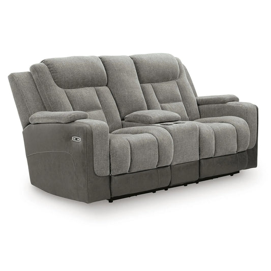 Mixed Motion - Power Reclining Loveseat With Console / Adjustable Headrest - Shadow