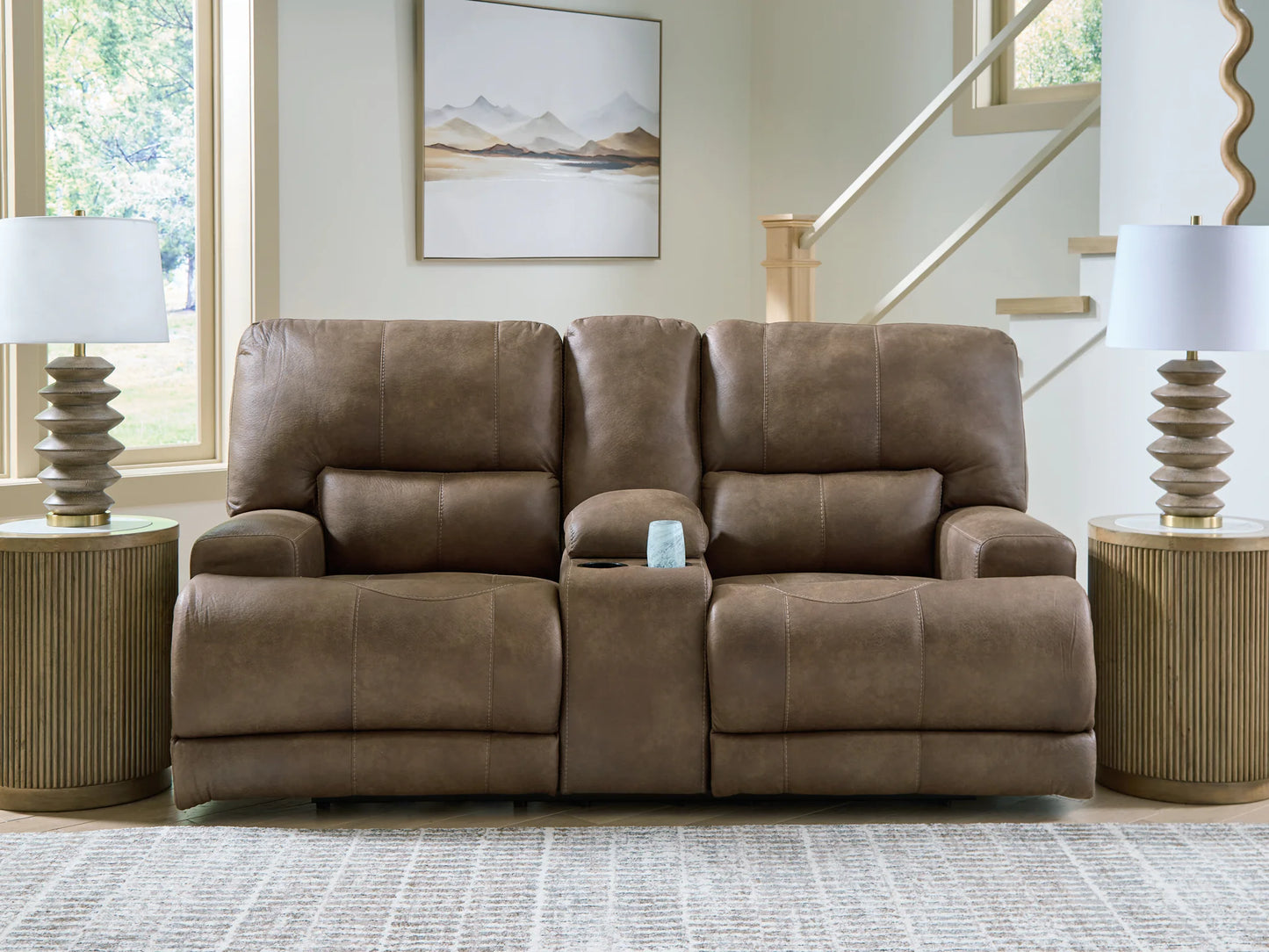 Beckley Place - Earth - Power Reclining Loveseat With Console / Adjustable Headrest