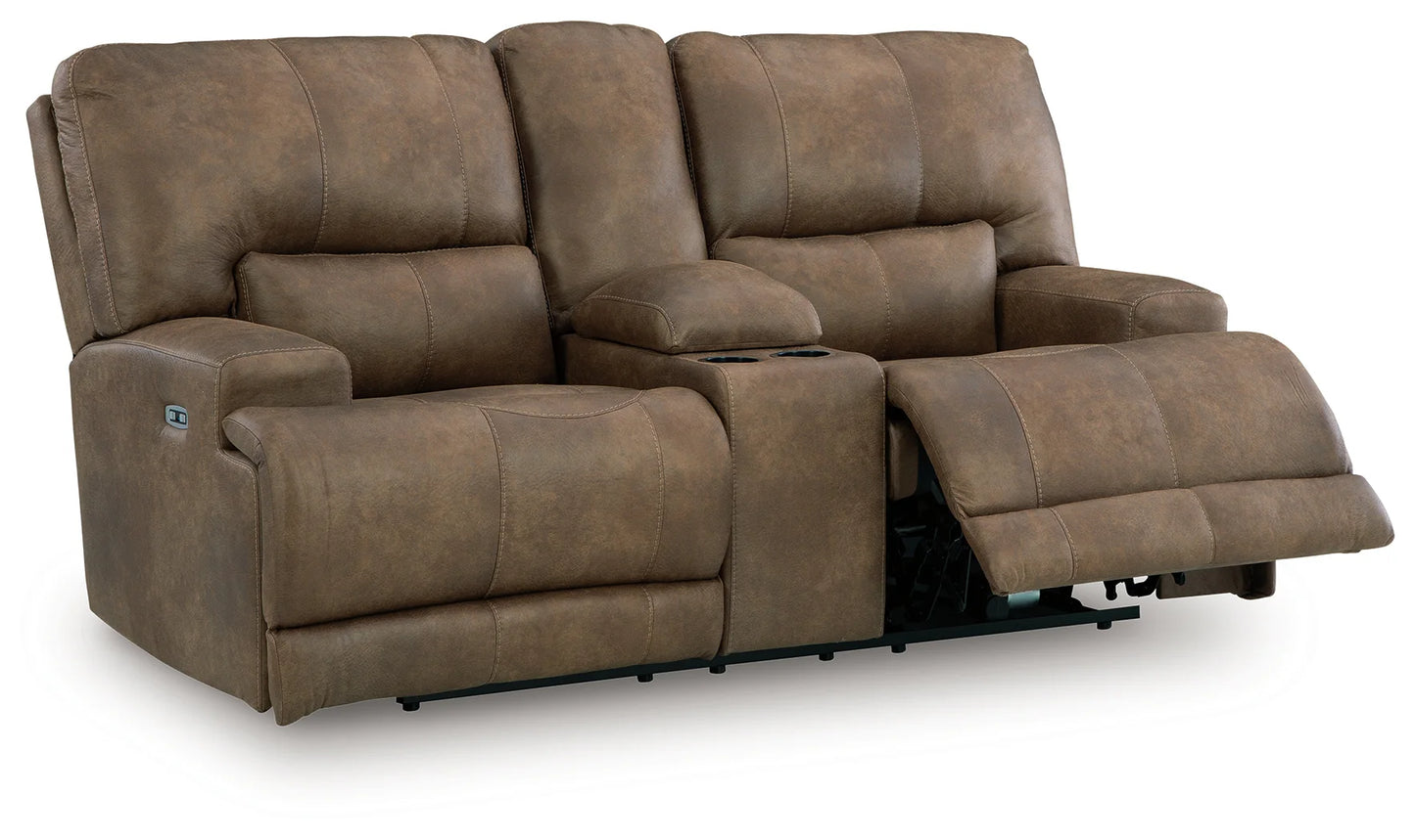 Beckley Place - Earth - Power Reclining Loveseat With Console / Adjustable Headrest