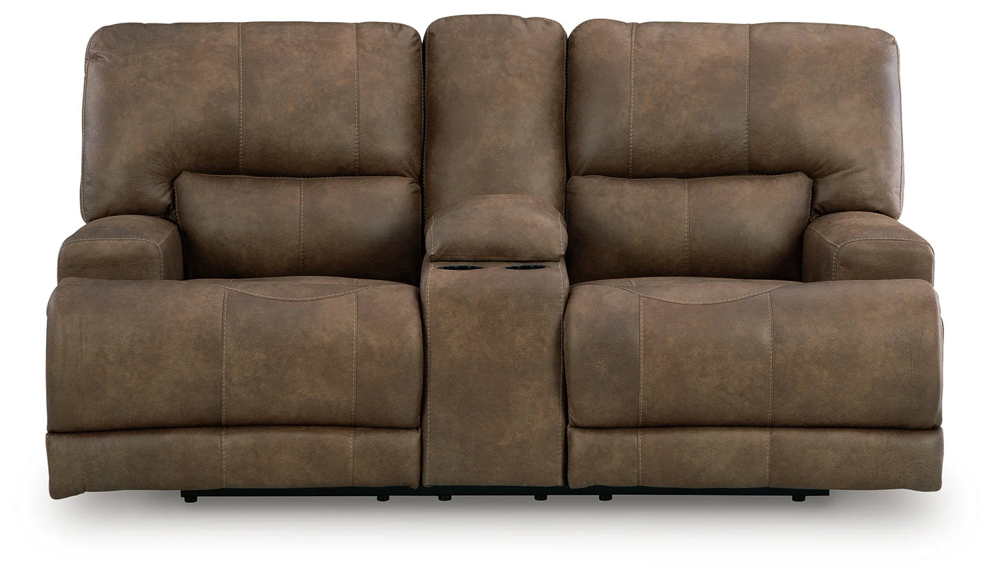 Beckley Place - Earth - Power Reclining Loveseat With Console / Adjustable Headrest