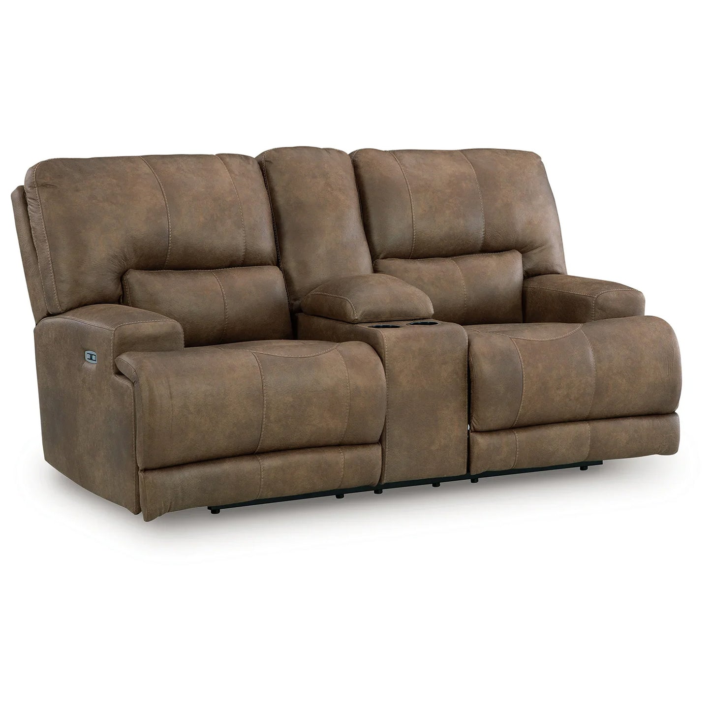 Beckley Place - Earth - Power Reclining Loveseat With Console / Adjustable Headrest