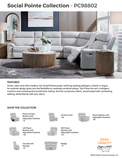 Social Pointe - Pearl / Ash - 3-Piece Power Reclining Sectional With Storage Console