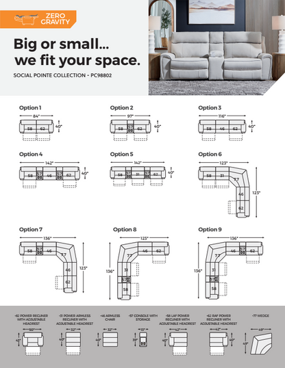 Social Pointe - Pearl / Ash - 3-Piece Power Reclining Sectional With Storage Console