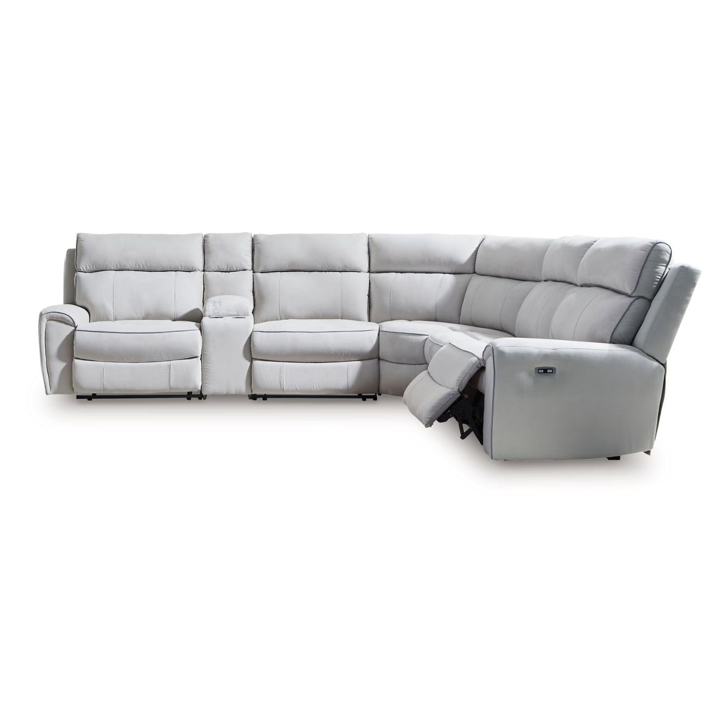 Social Pointe - 6-Piece Power Reclining Sectional - Pearl / Ash