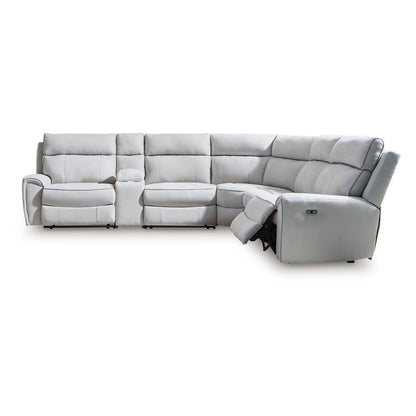 Social Pointe - 6-Piece Power Reclining Sectional - Pearl / Ash