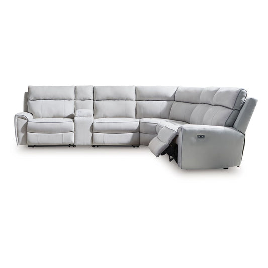 Social Pointe - 6-Piece Power Reclining Sectional - Pearl / Ash