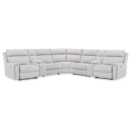 Social Pointe - 7-Piece Power Reclining Sectional With Storage Consoles - Pearl / Ash