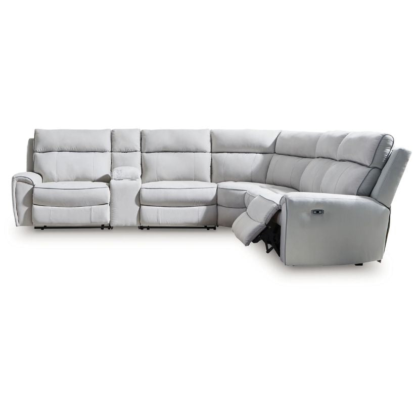 Social Pointe - Pearl / Ash - 6-Piece Reclining Sectional With Storage Console