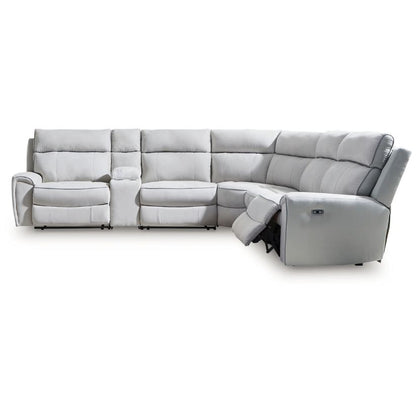 Social Pointe - Pearl / Ash - 6-Piece Reclining Sectional With Storage Console