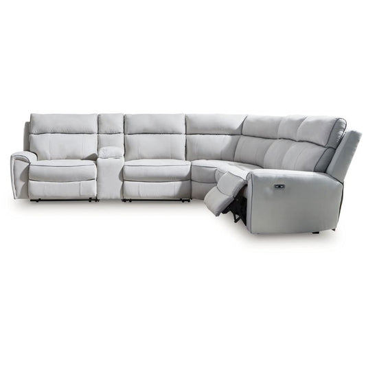 Social Pointe - Pearl / Ash - 6-Piece Reclining Sectional With Storage Console