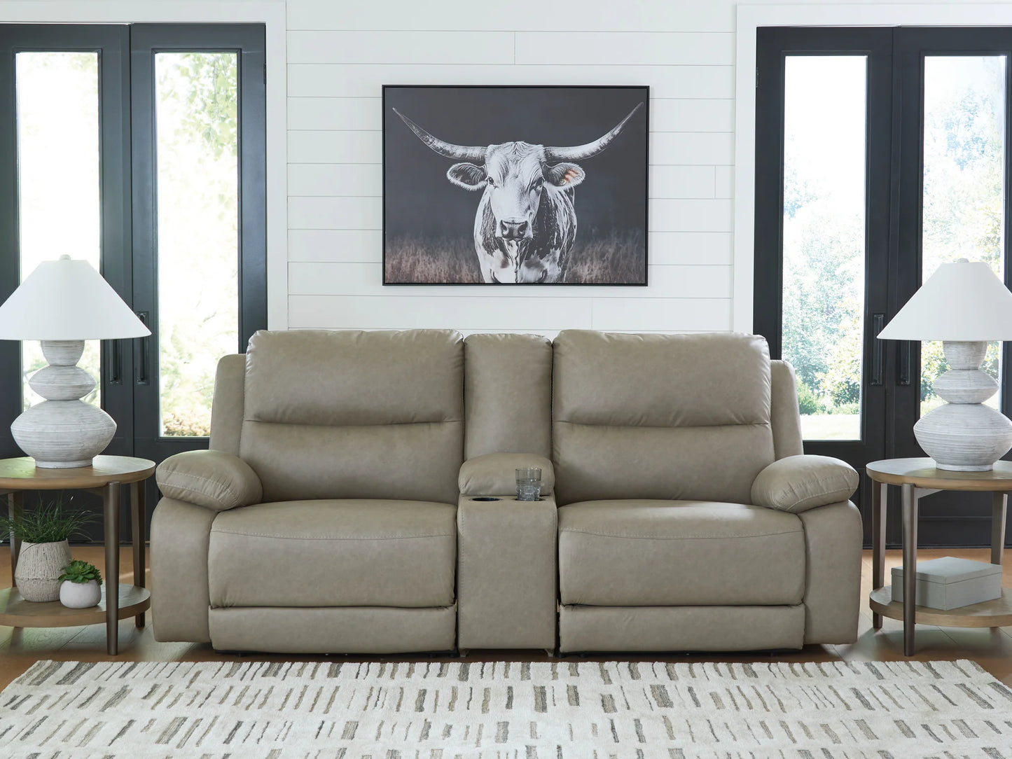 Narwhal Place - Pebble - 3-Piece Power Reclining Sectional With Storage Console
