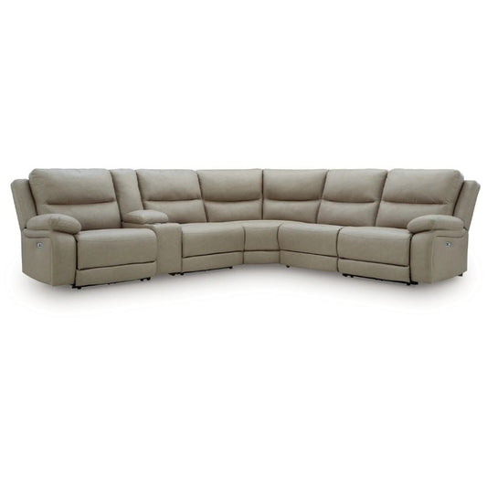 Narwhal Place - Pebble - 6-Piece Reclining Sectional With Storage Console