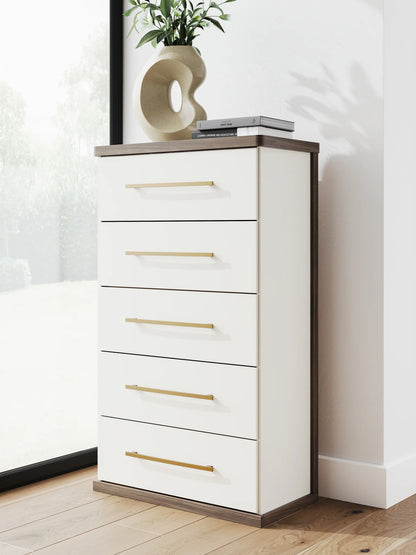 Kendanport - Brown / White - Five Drawer Chest