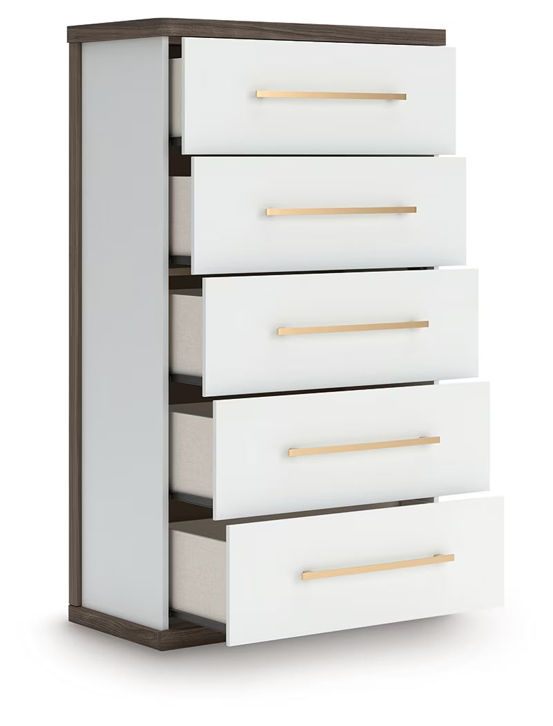 Kendanport - Brown / White - Five Drawer Chest
