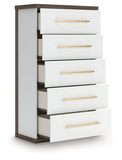 Kendanport - Brown / White - Five Drawer Chest