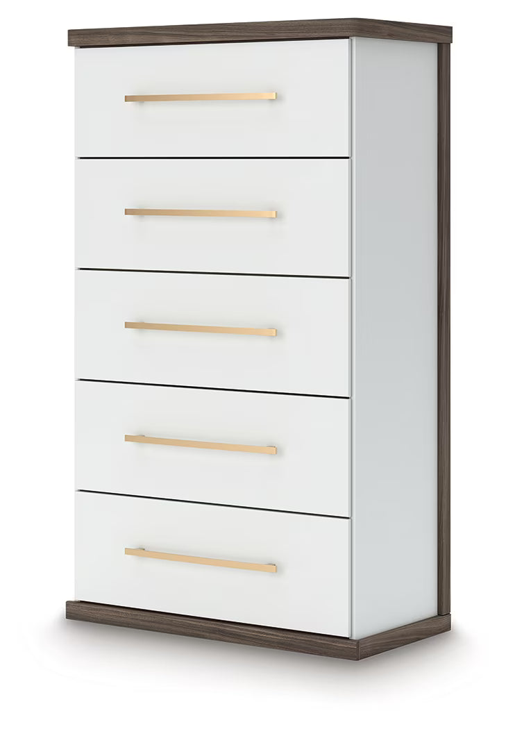 Kendanport - Brown / White - Five Drawer Chest