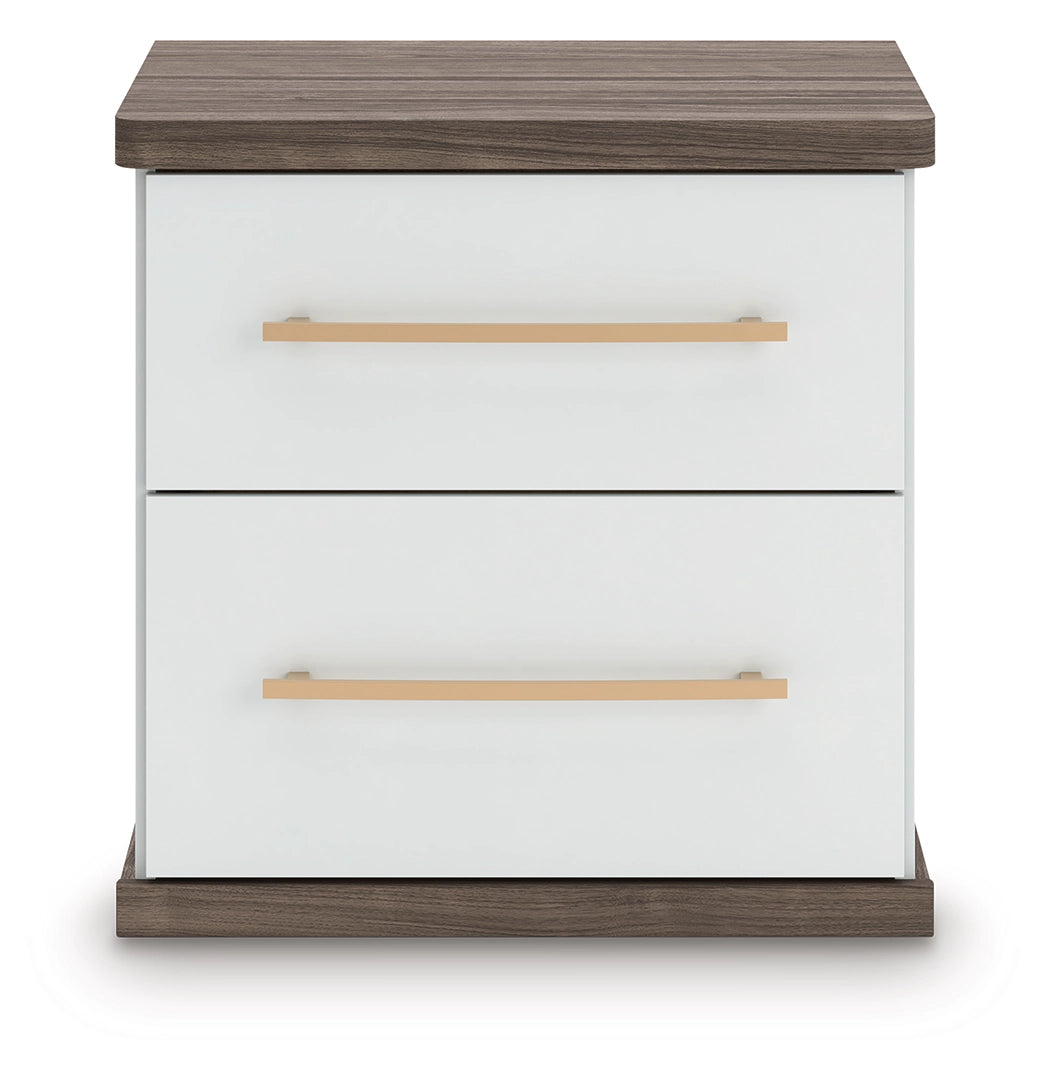 Kendanport - Brown / White - Two Drawer Night Stand