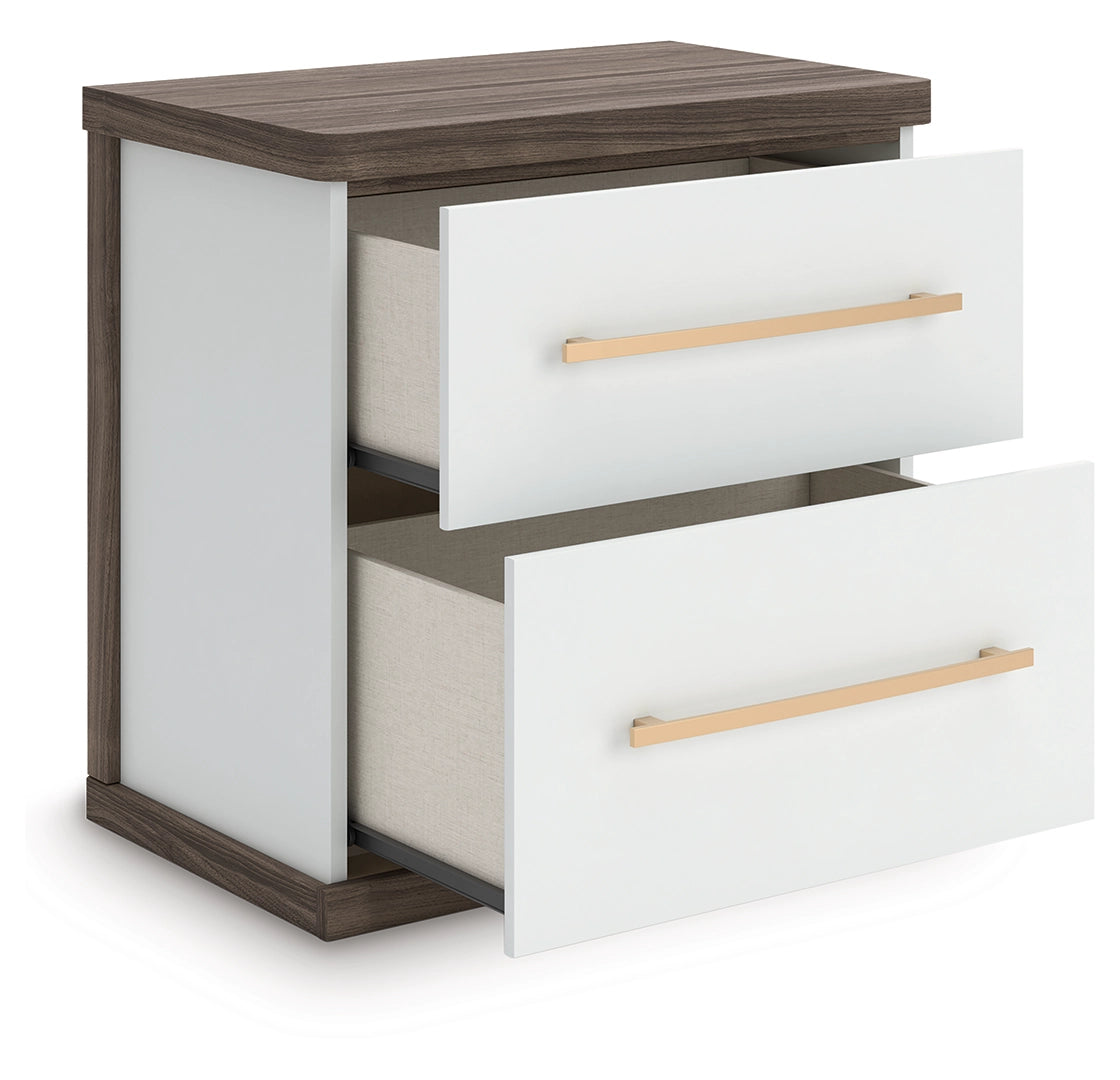 Kendanport - Brown / White - Two Drawer Night Stand