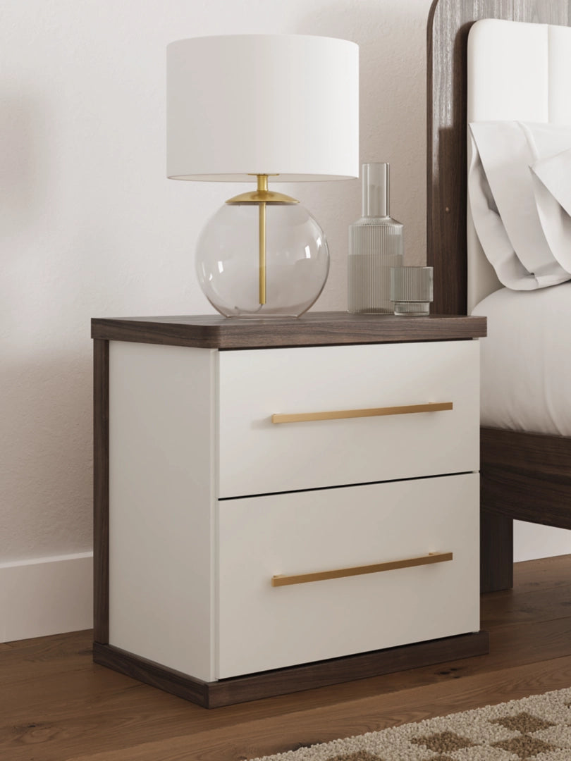 Kendanport - Brown / White - Two Drawer Night Stand