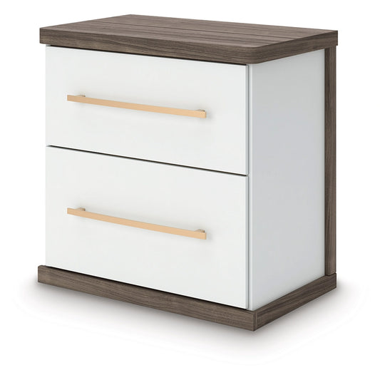 Kendanport - Brown / White - Two Drawer Night Stand