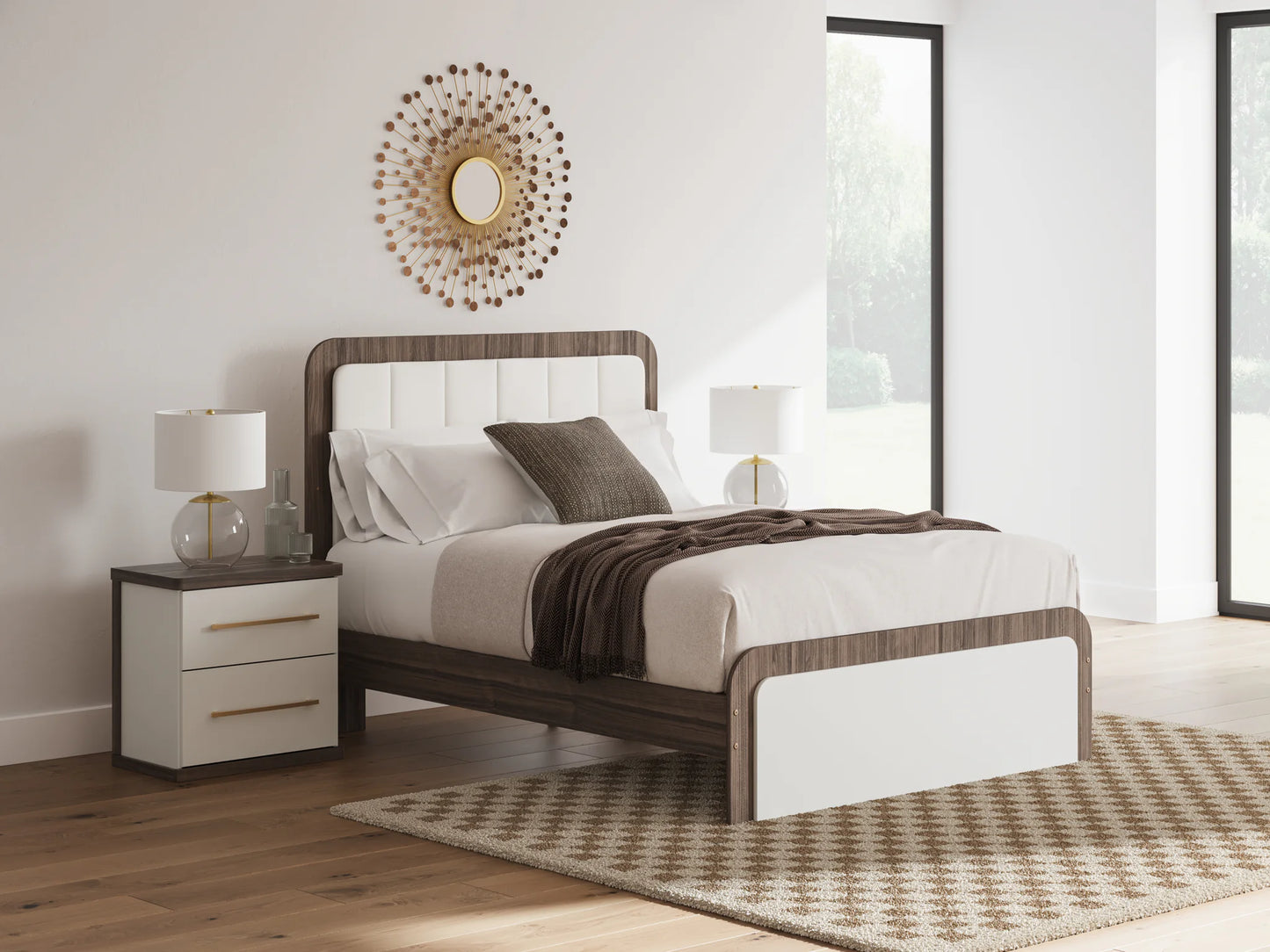 Kendanport - Queen Upholstered Bed - White / Brown