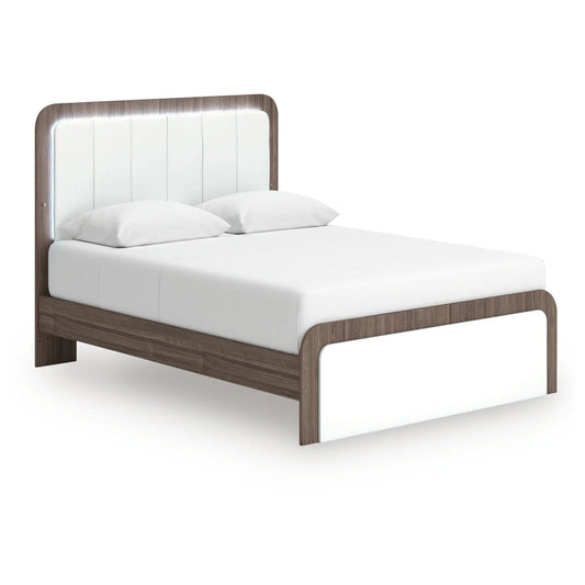 Kendanport - Queen Upholstered Bed - White / Brown