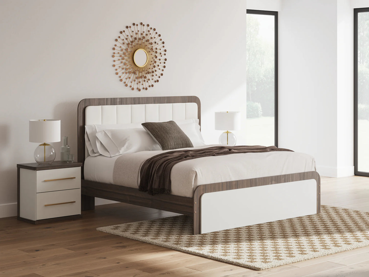Kendanport - King Upholstered Bed - White / Brown