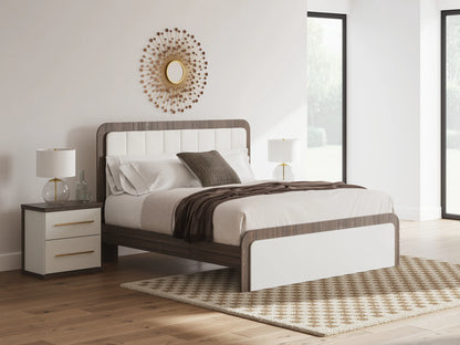 Kendanport - King Upholstered Bed - White / Brown