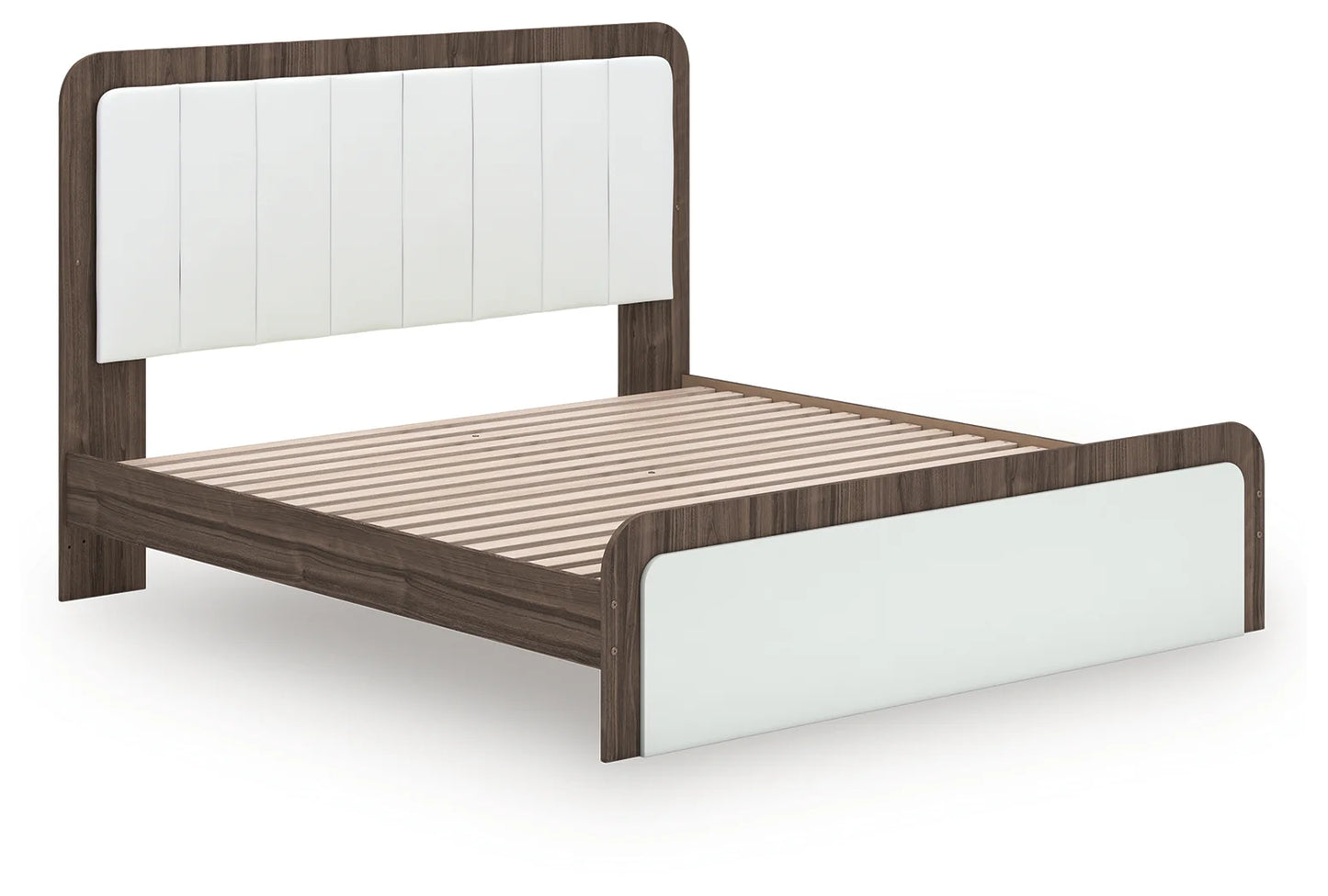 Kendanport - King Upholstered Bed - White / Brown