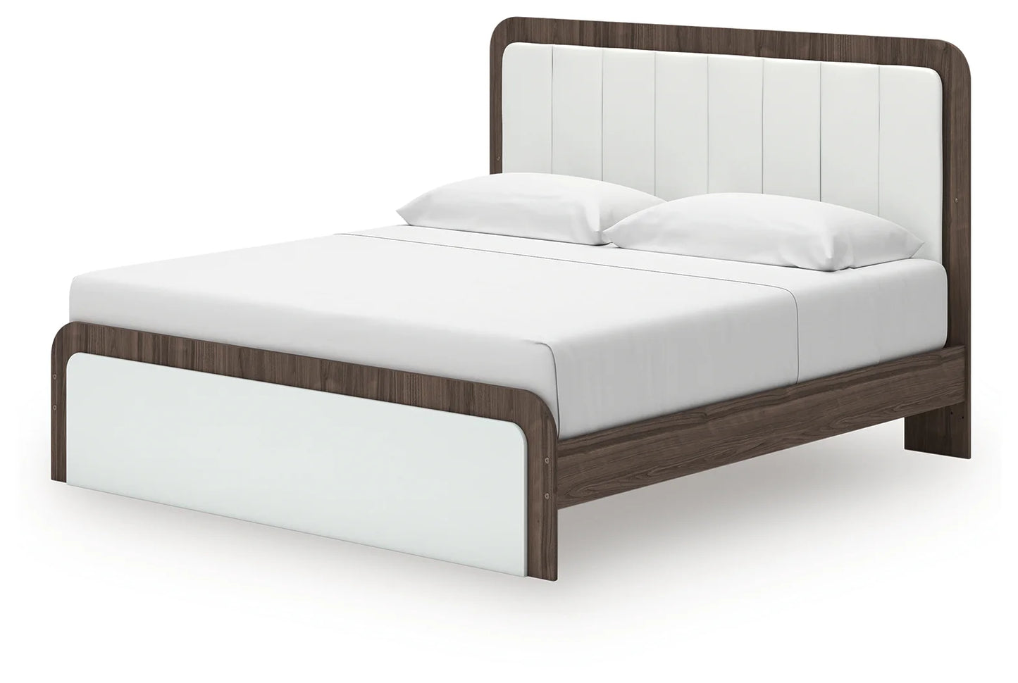 Kendanport - King Upholstered Bed - White / Brown