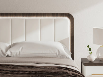 Kendanport - King Upholstered Bed - White / Brown