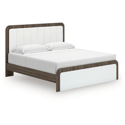 Kendanport - King Upholstered Bed - White / Brown