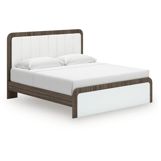 Kendanport - King Upholstered Bed - White / Brown