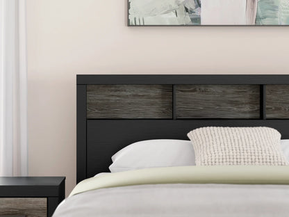 Broachmyn - Queen Lighted Bookcase Panel Bed - Black / Gray