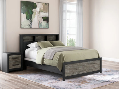 Broachmyn - Queen Lighted Bookcase Panel Bed - Black / Gray