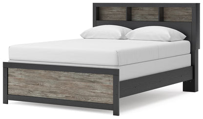 Broachmyn - Queen Lighted Bookcase Panel Bed - Black / Gray