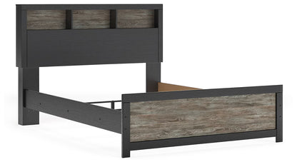 Broachmyn - Queen Lighted Bookcase Panel Bed - Black / Gray