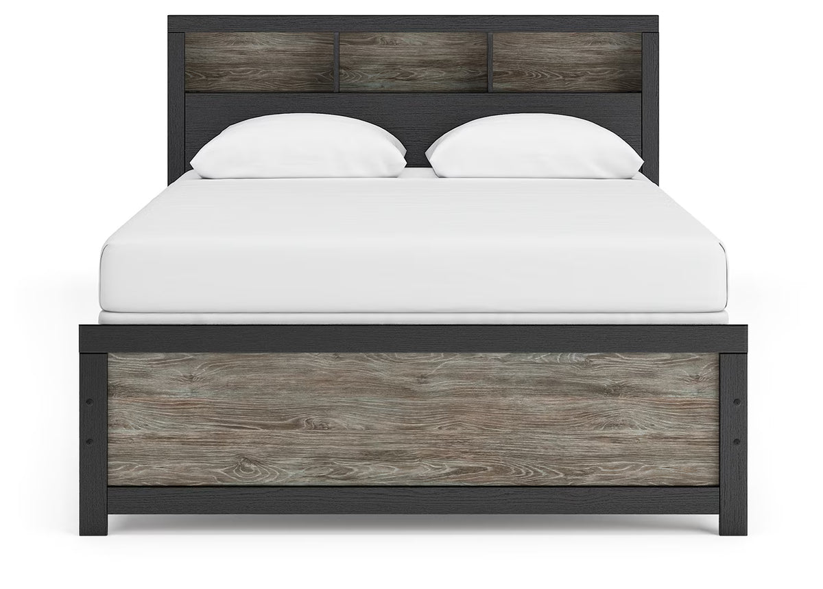 Broachmyn - Queen Lighted Bookcase Panel Bed - Black / Gray