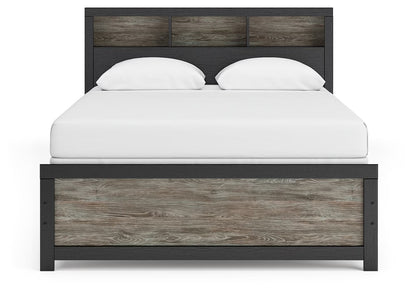 Broachmyn - Queen Lighted Bookcase Panel Bed - Black / Gray