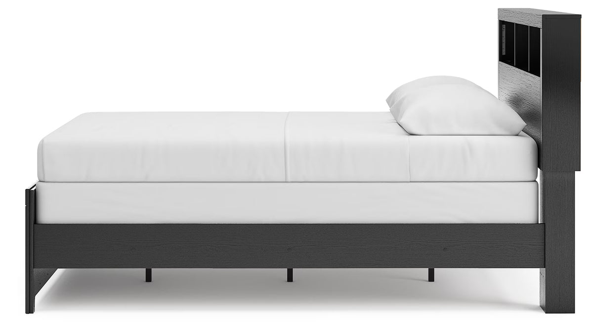Broachmyn - Queen Lighted Bookcase Panel Bed - Black / Gray