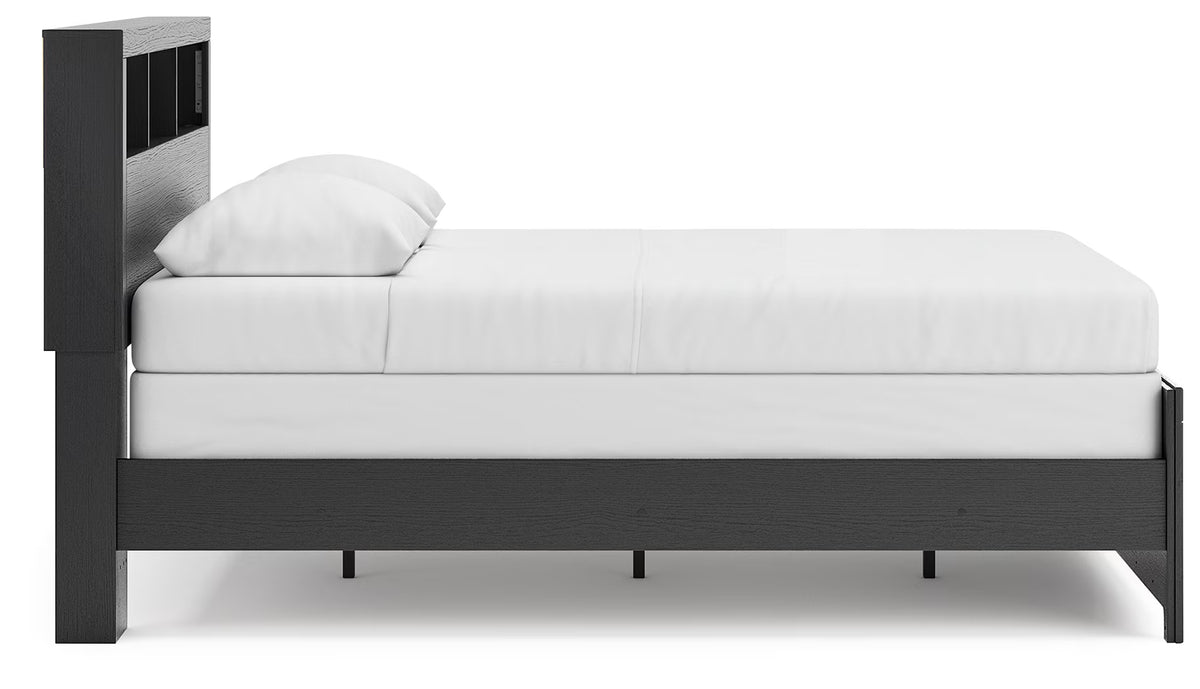 Broachmyn - Queen Lighted Bookcase Panel Bed - Black / Gray