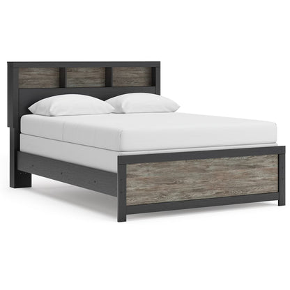 Broachmyn - Queen Lighted Bookcase Panel Bed - Black / Gray