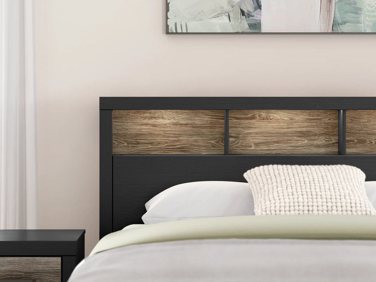 Broachmyn - King Lighted Bookcase Panel Bed - Black / Gray