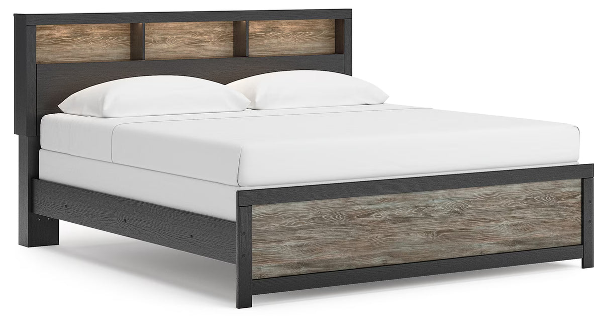 Broachmyn - King Lighted Bookcase Panel Bed - Black / Gray