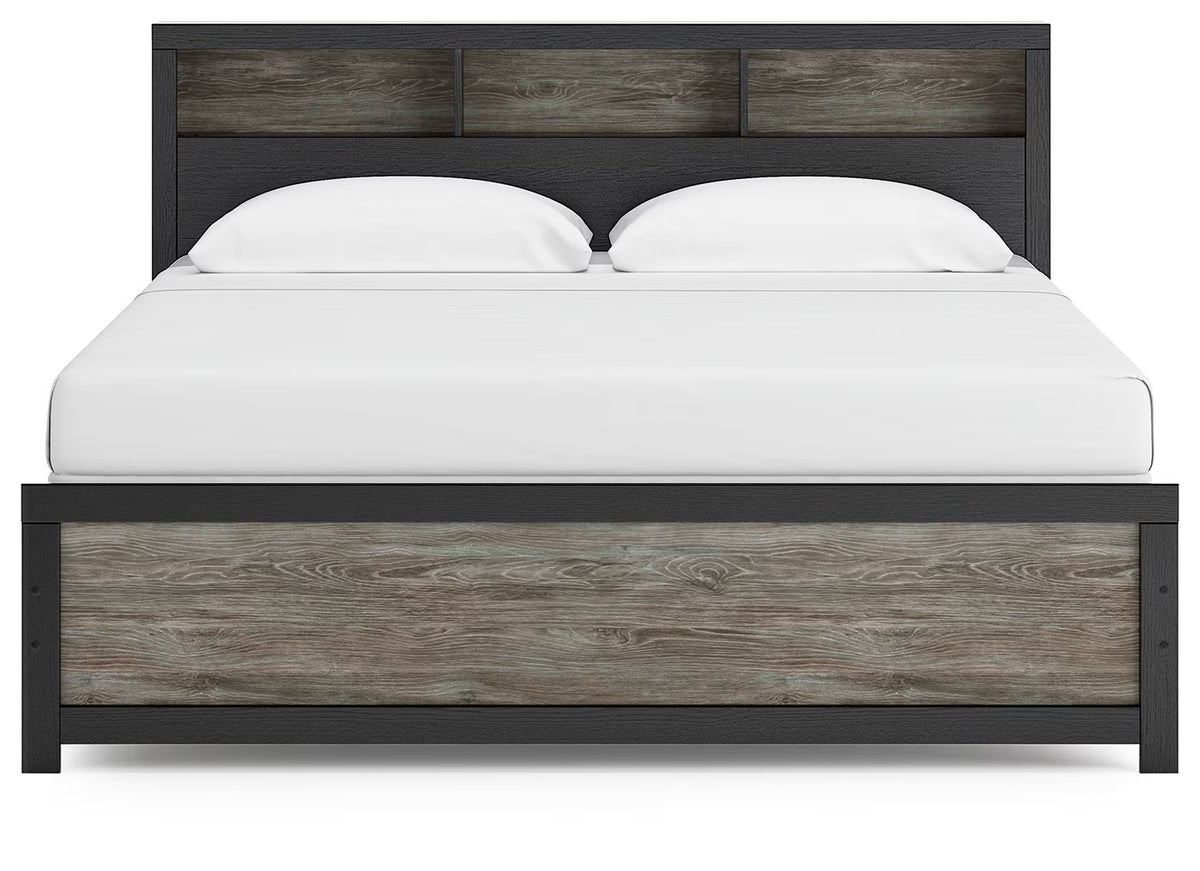 Broachmyn - King Lighted Bookcase Panel Bed - Black / Gray