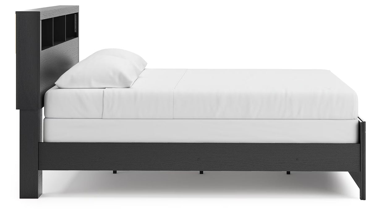 Broachmyn - King Lighted Bookcase Panel Bed - Black / Gray