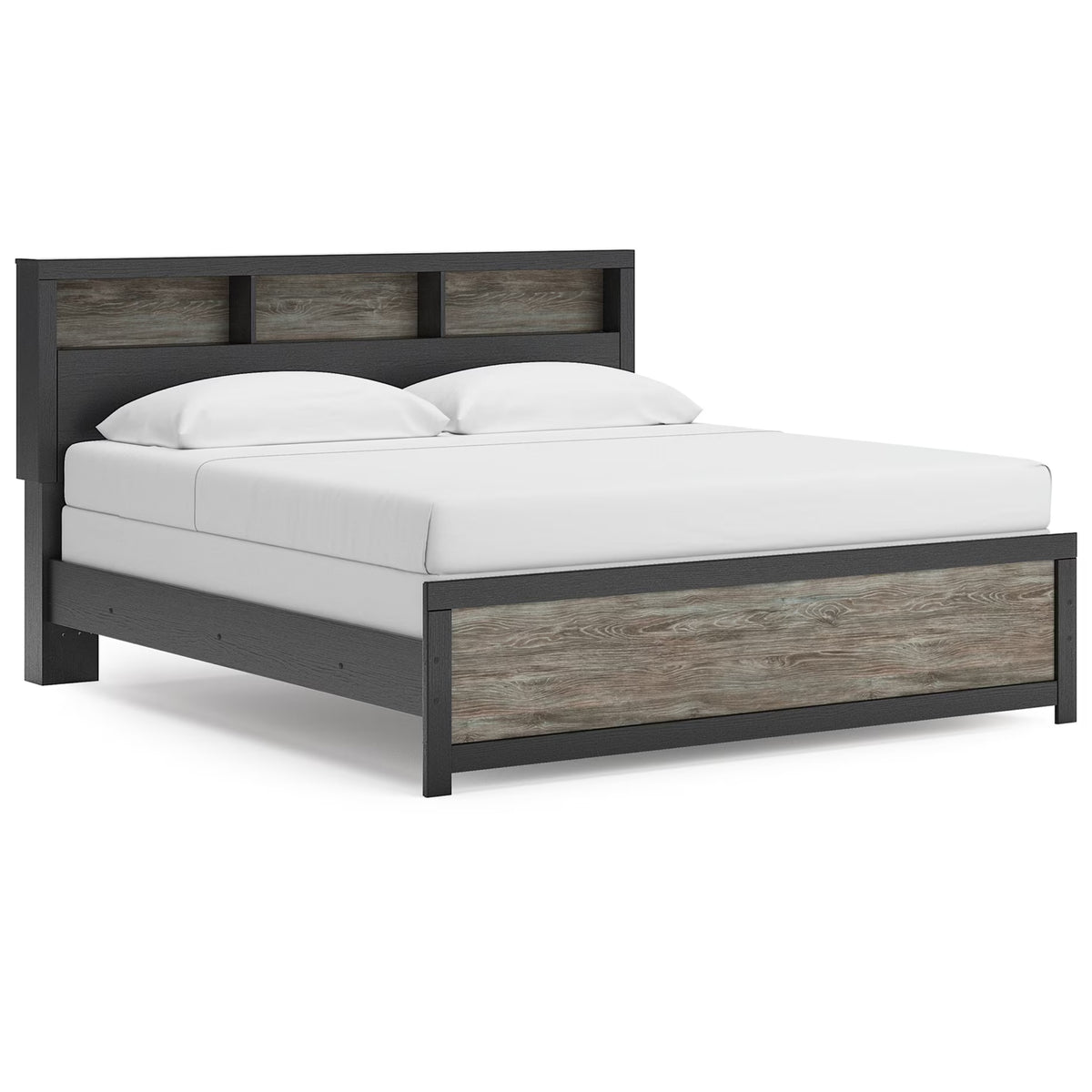 Broachmyn - King Lighted Bookcase Panel Bed - Black / Gray