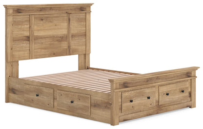 Makidern - Queen Panel Storage Bed With 2 Under Bed Storage Units And Storage Footboard - Tan